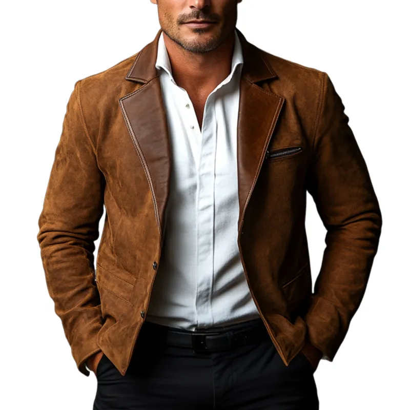 Men's Vintage Suede Paneled Leather Collar Jacket 06987854U sold by Manly