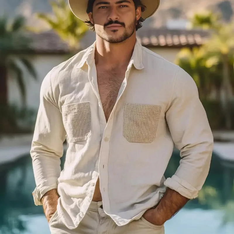 Men's Casual Loose Fit Apricot Cotton Button Long Sleeve Shirt 60848462U sold by Manly product image thumbnail 2