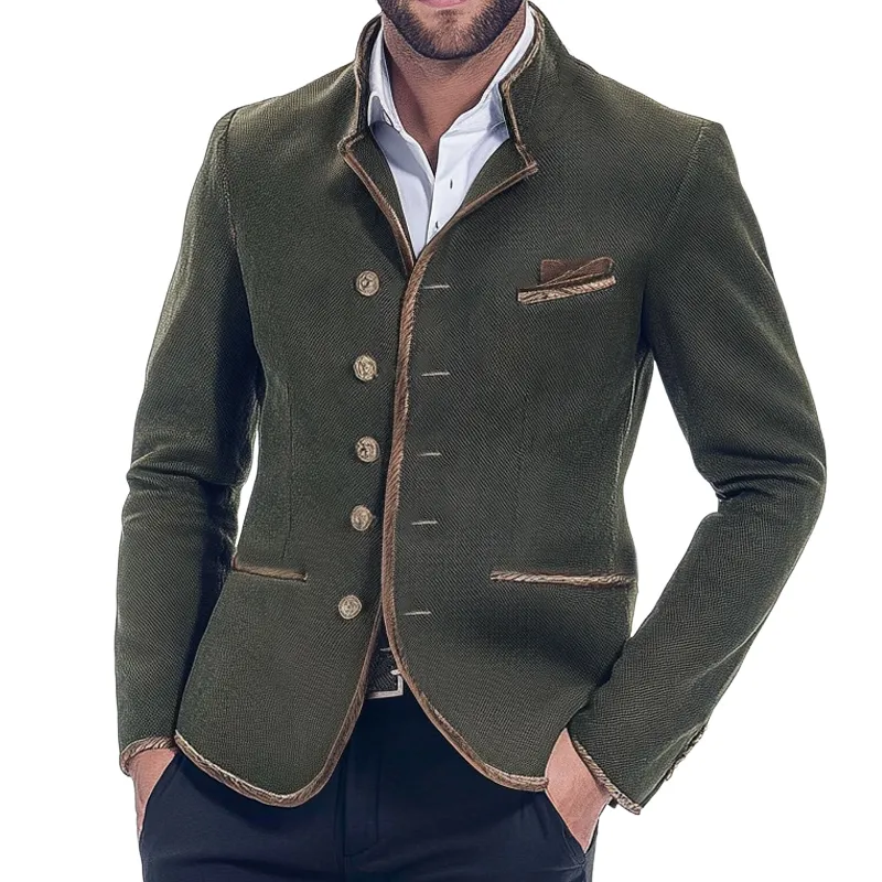 Men's Vintage Army Green Stand Collar Twill Button Jacket 28550494U sold by Manly