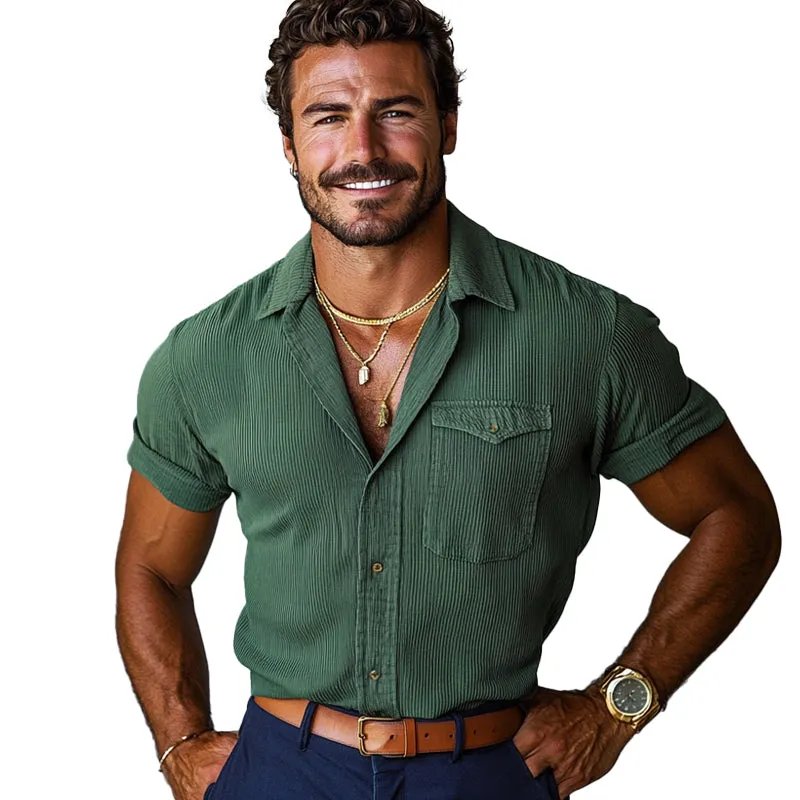 Men's knitted short-sleeved shirt with collar 86525152P sold by Manly