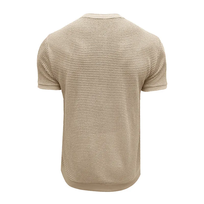 Men's Casual Waffle Cotton Henley Collar Loose Short Sleeve T-Shirt 74264757M sold by Manly product image thumbnail 3