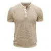Men's Casual Waffle Cotton Henley Collar Loose Short Sleeve T-Shirt 74264757M sold by Manly