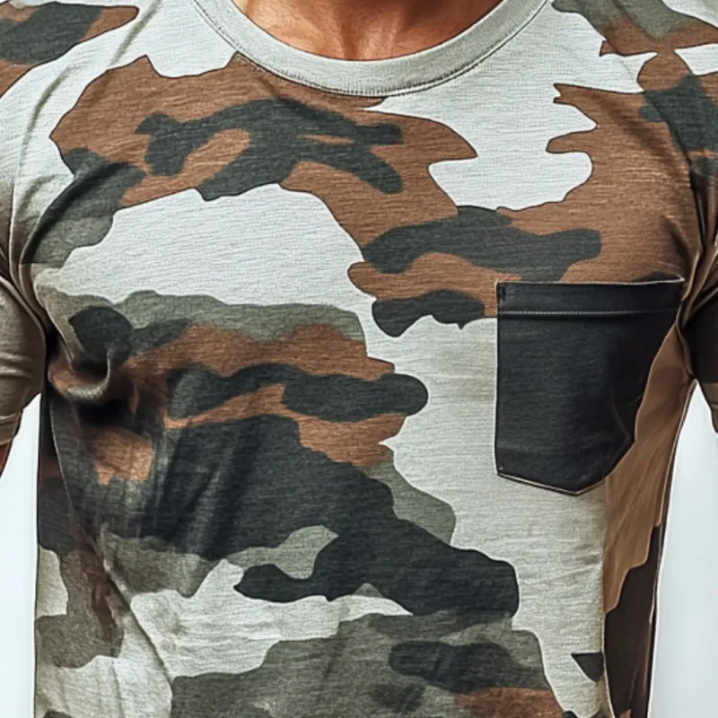 Men's Casual Camouflage Patchwork Round Neck Slim Fit Short Sleeve T-Shirt 69247111M sold by Manly product image thumbnail 3