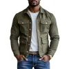 Men's Solid Color Lapel Multi-pocket Single Breasted Cargo Jacket 77027058Z sold by Manly