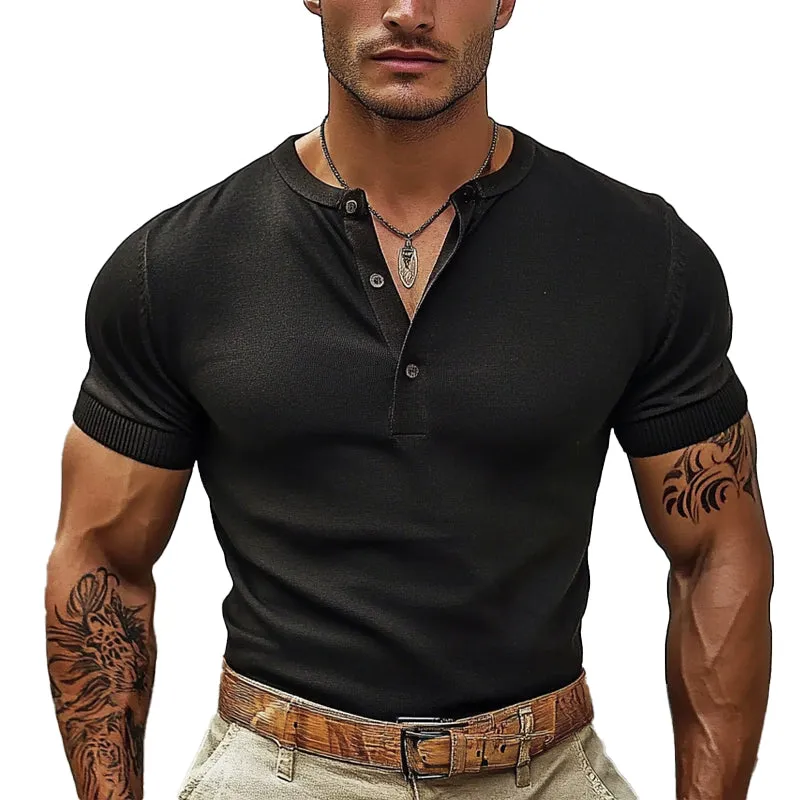 Men's Casual Henley Neck Short Sleeve T-Shirt 86572799X sold by Manly