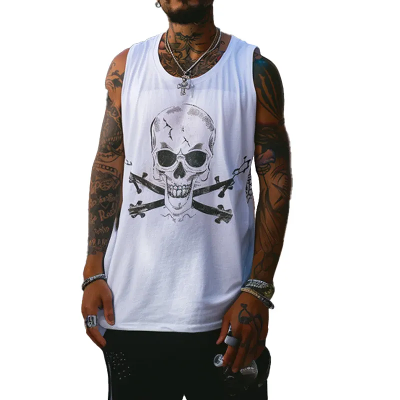 Men's Loose Skeleton Print Crew Neck Tank Top 87379303X sold by Manly