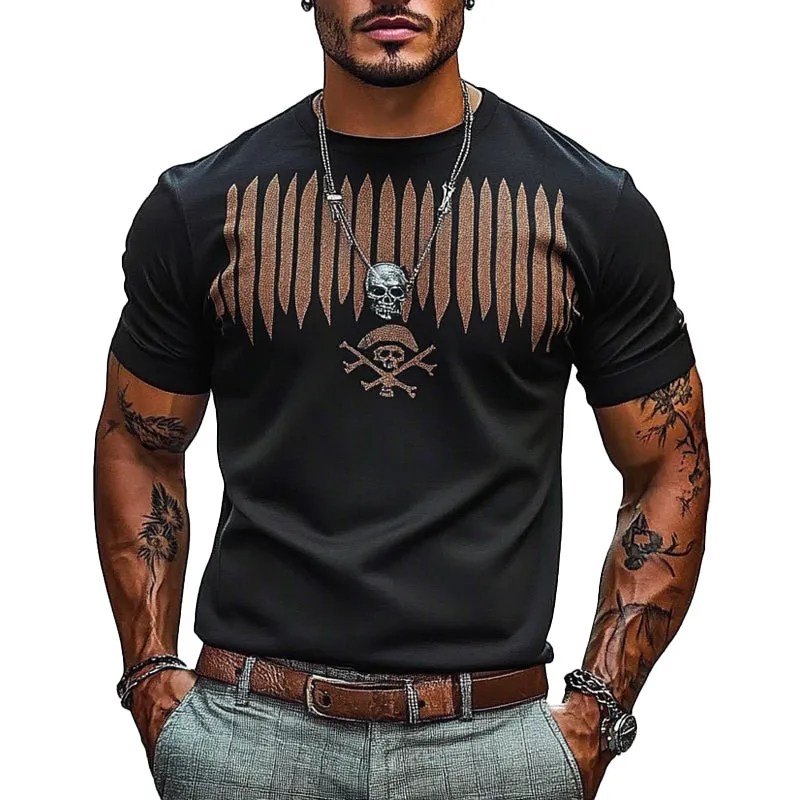 Men's Pirate Print Round Neck Short Sleeve T-Shirt 58668938X sold by Manly