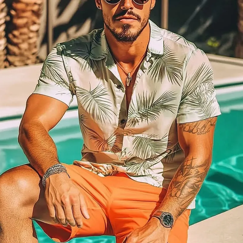 Men's Hawaiian Palm Print Short Sleeve Shirt 19285975X sold by Manly product image thumbnail 2