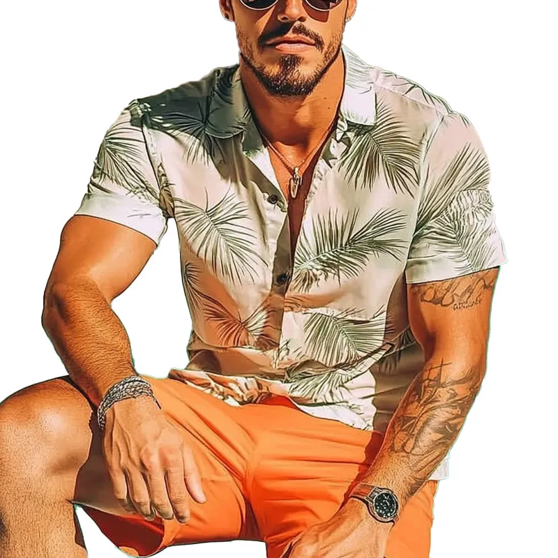 Men's Hawaiian Palm Print Short Sleeve Shirt 19285975X sold by Manly