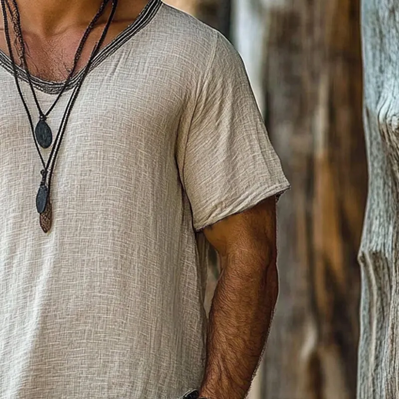 Men's Vintage V Neck Tassel Short Sleeve T-Shirt 82664012X sold by Manly product image thumbnail 2