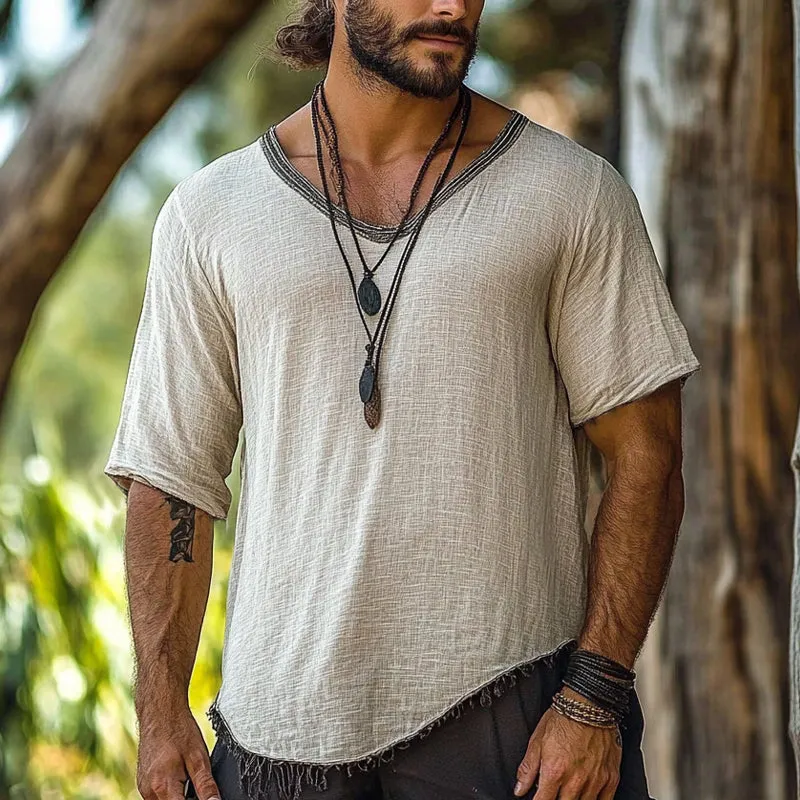 Men's Vintage V Neck Tassel Short Sleeve T-Shirt 82664012X sold by Manly product image thumbnail 3