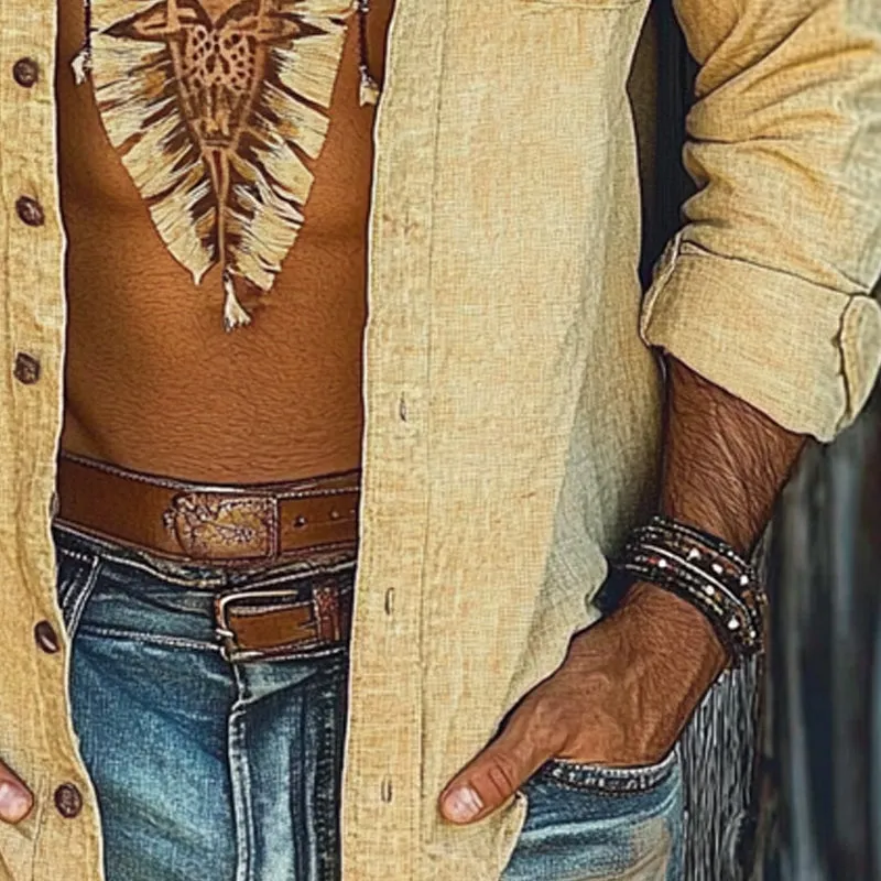 Men's Cotton and Linen Lapel Long-sleeved Shirt 28418843X sold by Manly product image thumbnail 3