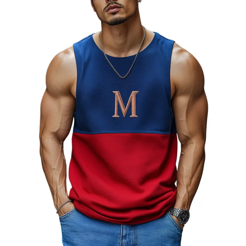 Men's Casual Contrast Cotton Patchwork Letter Embroidered Slim Fit Tank Top 02804815M sold by Manly