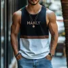 Men's Casual Contrast Cotton Patchwork Letter Embroidered Slim Fit Tank Top 47542790M sold by Manly