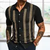 Men's Casual Geometric Jacquard Lapel Single-breasted Slim Fit Short-sleeved Sweater 59253713M sold by Manly