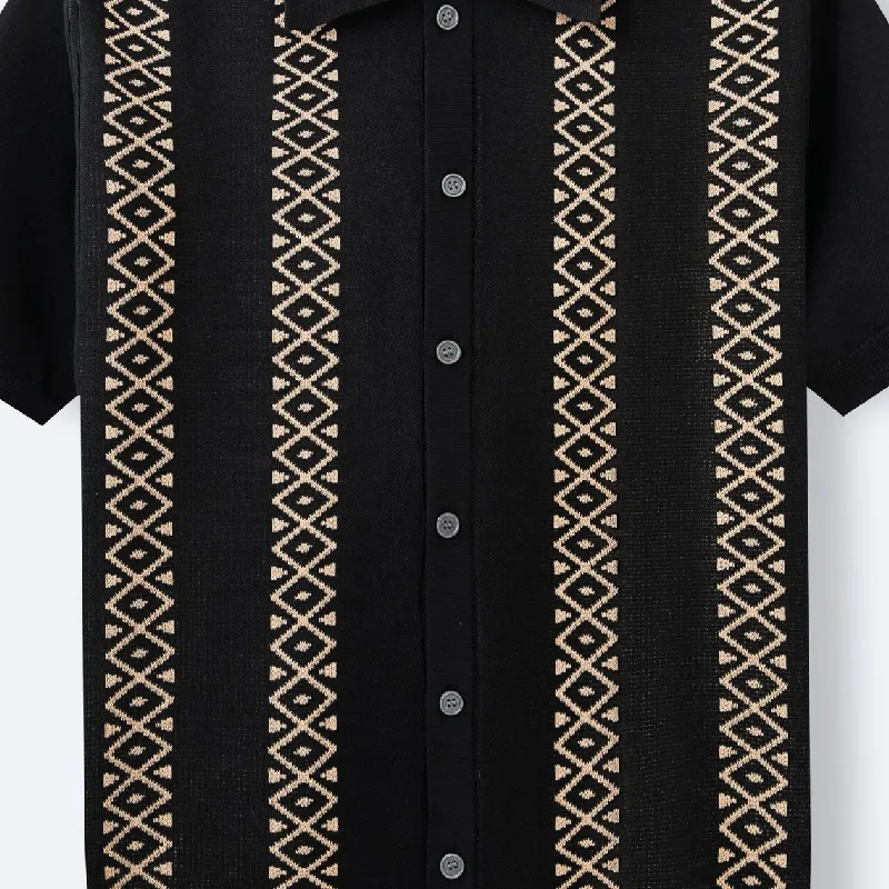 Men's Casual Geometric Jacquard Lapel Single-breasted Slim Fit Short-sleeved Sweater 59253713M sold by Manly product image thumbnail 3