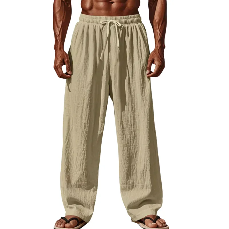 Men's Casual Linen Drawstring Elastic Waist Loose Pants 68342897M sold by Manly