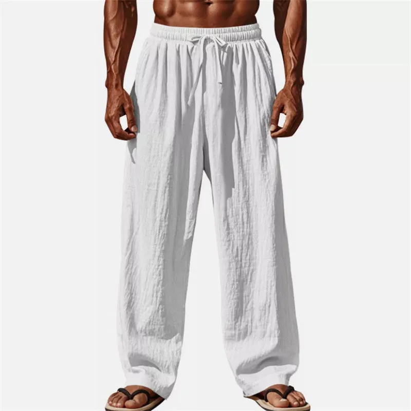 Men's Casual Linen Drawstring Elastic Waist Loose Pants 68342897M sold by Manly product image thumbnail 4