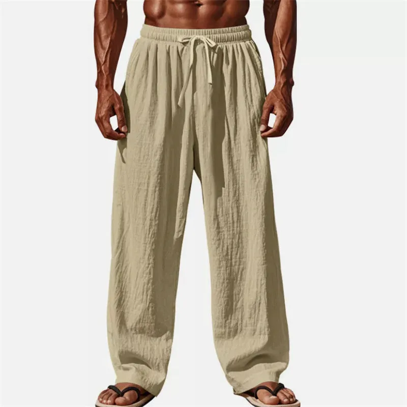 Men's Casual Linen Drawstring Elastic Waist Loose Pants 68342897M sold by Manly product image thumbnail 2