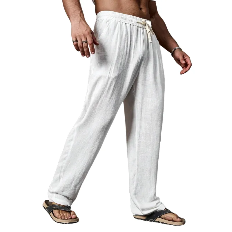 Men's Casual Linen Elastic Waist Multi-Pocket Loose Pants 91943281M sold by Manly