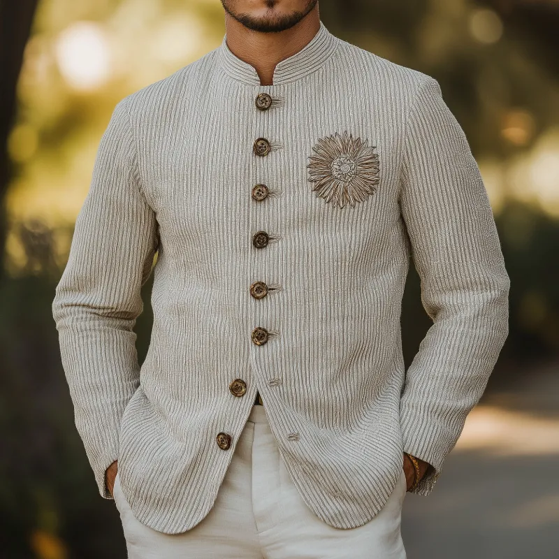 Men's Casual Comfortable Ribbed Embroidered Stand Collar Single Breasted Blazer 77773720F sold by Manly product image thumbnail 2