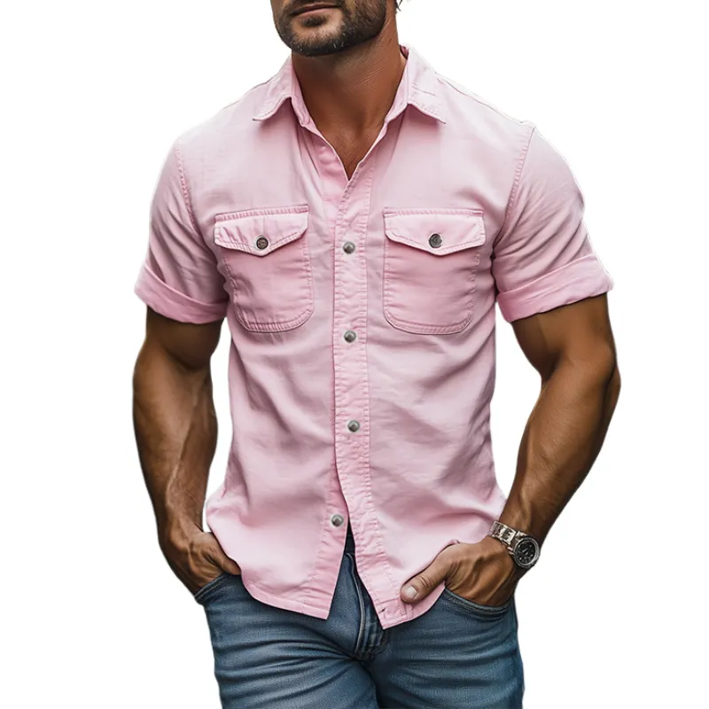 Men's Fashion Casual Slim Fit Multi-Pocket Short Sleeve Shirt 43867816K sold by Manly