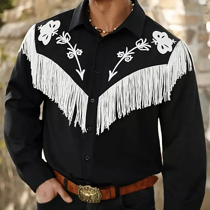 Men's Black Embroidered Tassel Long-sleeved Shirt 14320192U sold by Manly product image thumbnail 2
