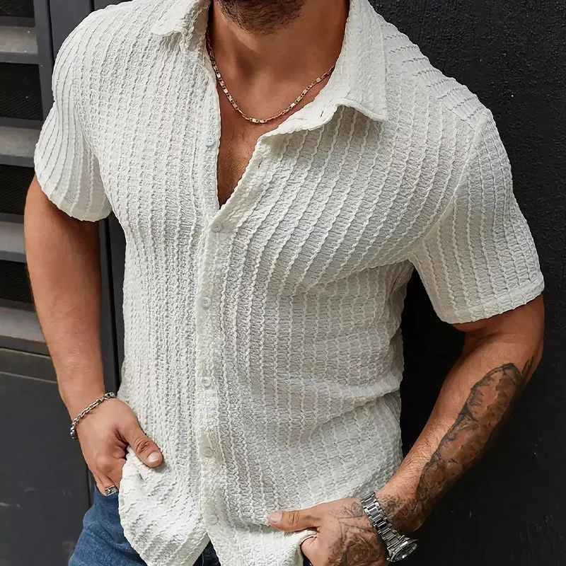 Men's White Jacquard Texture Slim Short Sleeve Shirt 71525715U sold by Manly product image thumbnail 2