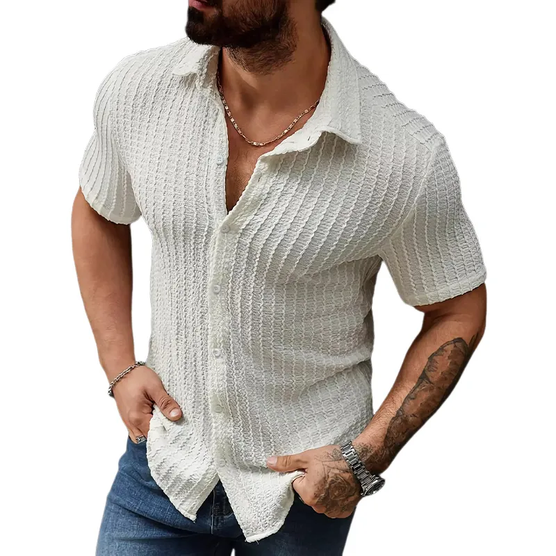 Men's White Jacquard Texture Slim Short Sleeve Shirt 71525715U sold by Manly