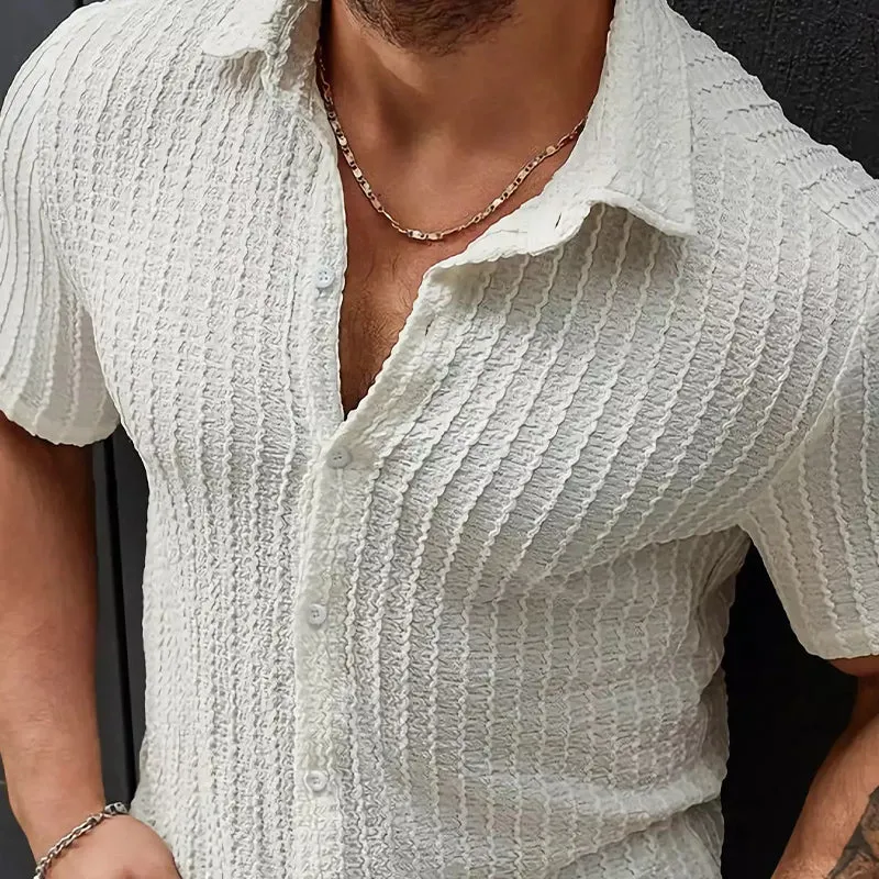 Men's White Jacquard Texture Slim Short Sleeve Shirt 71525715U sold by Manly product image thumbnail 3
