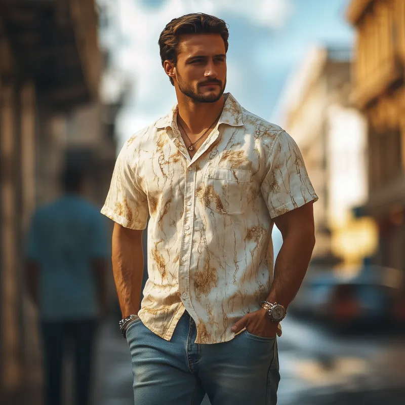 Men's American Retro Western Style Slim Fit Short Sleeve Shirt 03682248K sold by Manly product image thumbnail 2