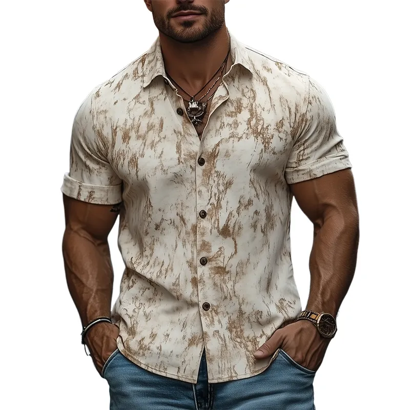 Men's American Retro Western Style Printed Slim Fit Short Sleeve Shirt 75332858K sold by Manly