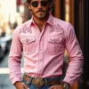 【24-hour shipping out】Men's American Retro Western Style Cotton Blend Embroidered Long Sleeve Shirt 96546825K sold by Manly