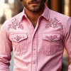 【24-hour shipping out】Men's American Retro Western Style Cotton Blend Embroidered Long Sleeve Shirt 96546825K sold by Manly