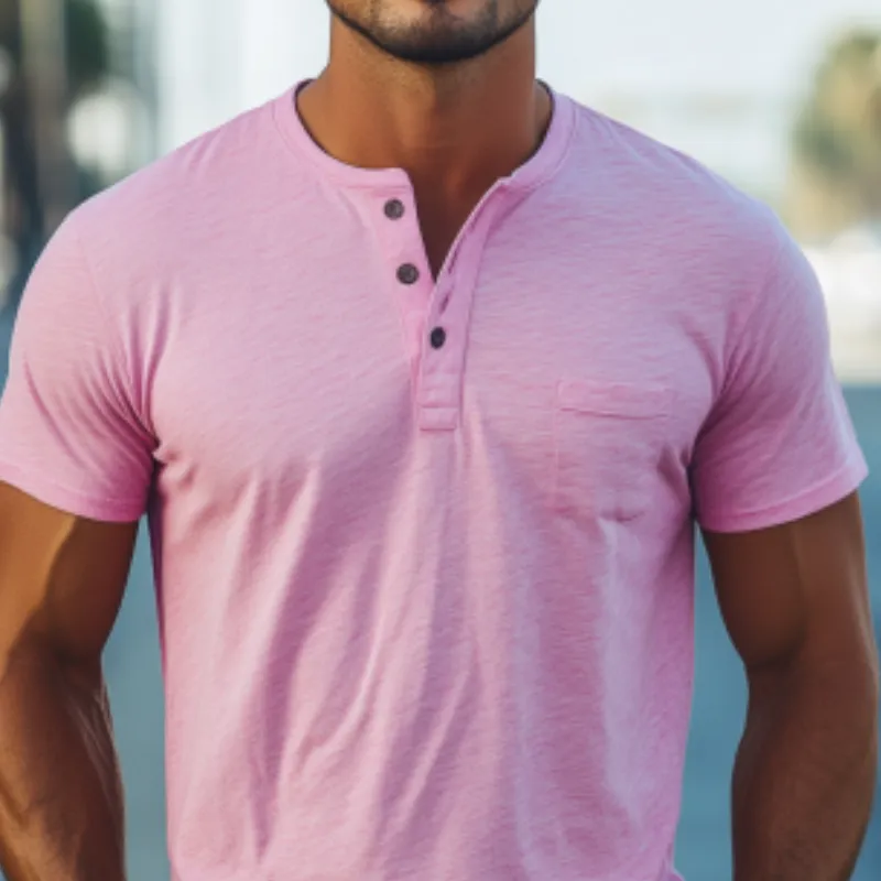 Men's Classic Casual Henley Collar Slub Cotton Short Sleeve T-Shirt 15503622K sold by Manly product image thumbnail 4