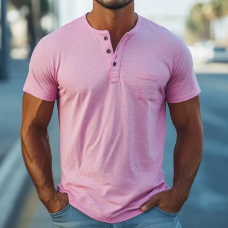 Men's Classic Casual Henley Collar Slub Cotton Short Sleeve T-Shirt 15503622K sold by Manly product image thumbnail 3