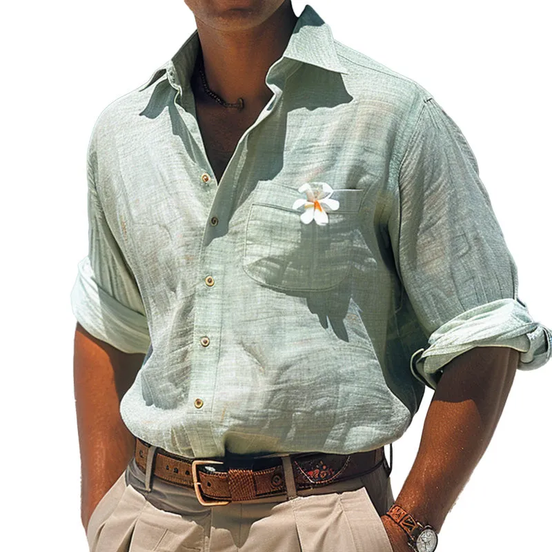 Men's solid color floral long sleeve shirt 46373164P sold by Manly