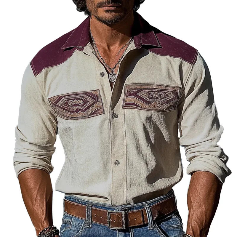 Men's red and white printed long-sleeved shirt 88707030P sold by Manly