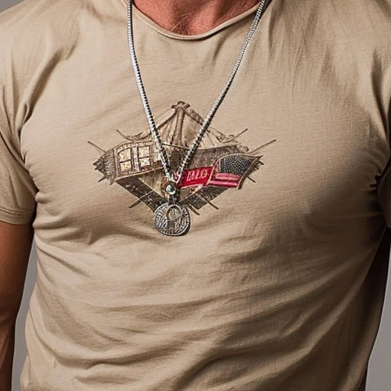 Men's blended khaki printed short-sleeved T-shirt 65617550P sold by Manly product image thumbnail 3