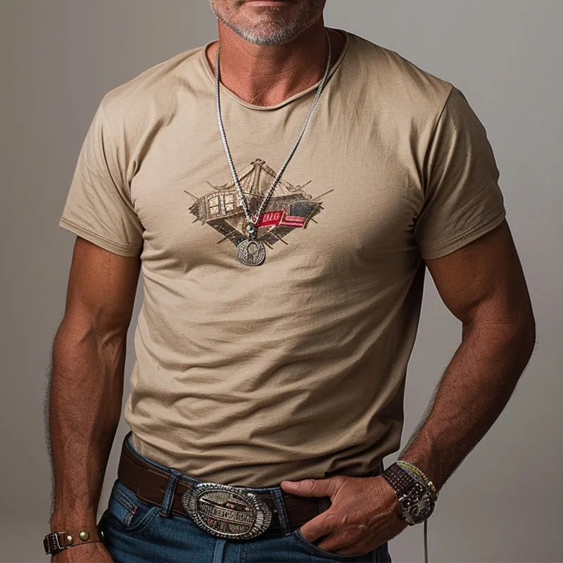 Men's blended khaki printed short-sleeved T-shirt 65617550P sold by Manly product image thumbnail 2