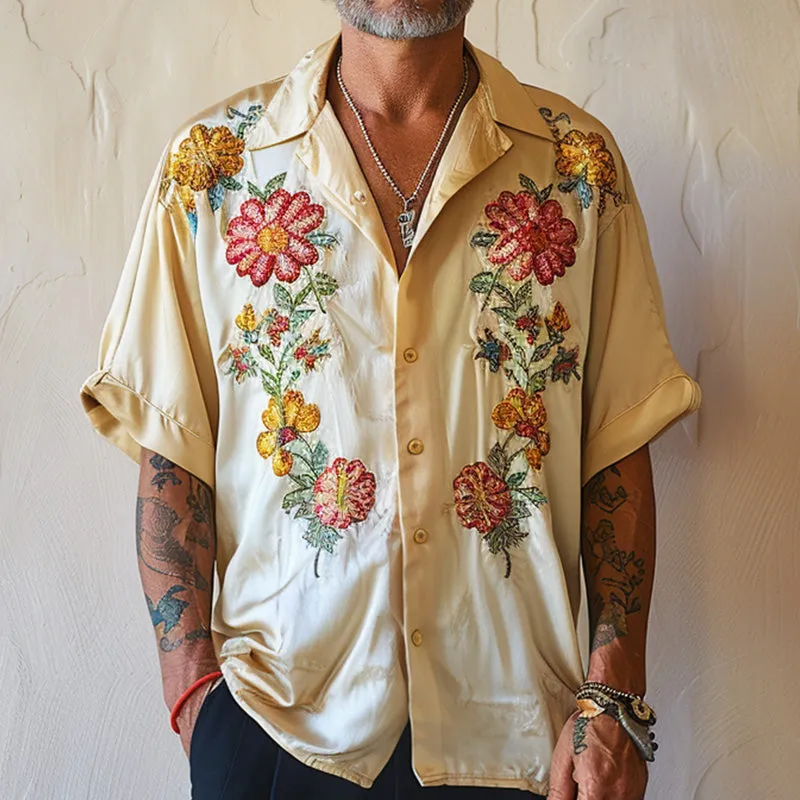 Men's Fashion Suit Collar Tencel Embroidery Short Sleeve Shirt 00400652P sold by Manly product image thumbnail 2