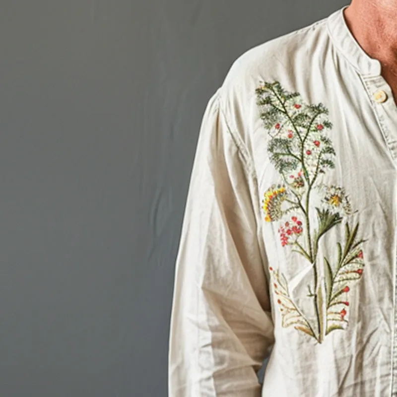 Men's floral embroidered round neck long sleeve shirt 40790397P sold by Manly product image thumbnail 4