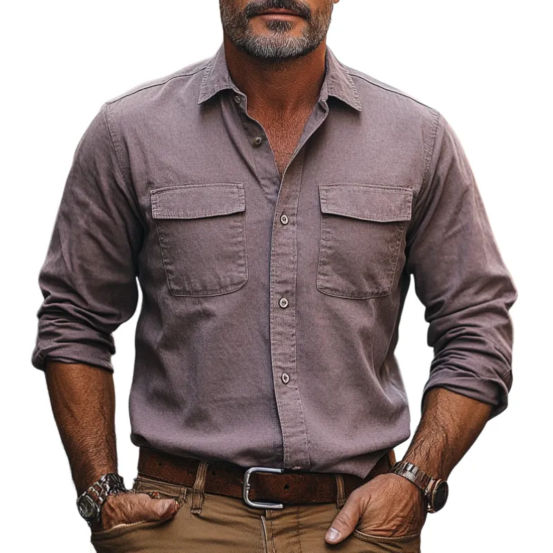 Men's Casual Vintage American Western Style Lapel Cotton Blend Long Sleeve Shirt 38479918F sold by Manly