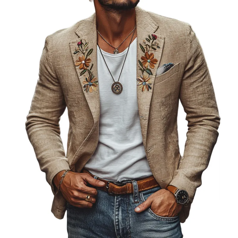 Men's Casual Linen Notch Lapel Embroidered Slim Fit Single-breasted Blazer 50636954M sold by Manly