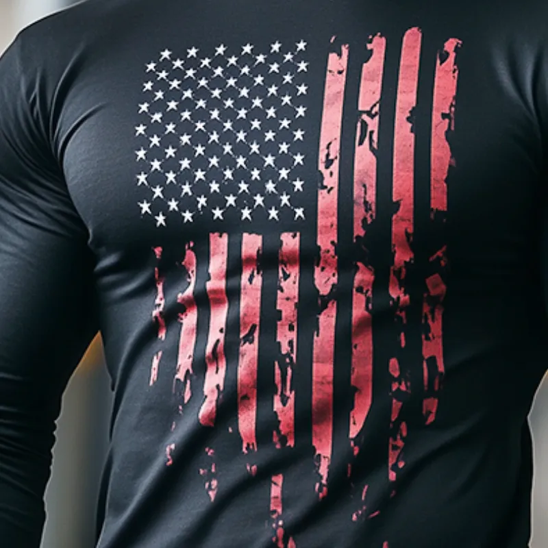 Men's Vintage Casual American Flag Printed Crew Neck Long Sleeve T-Shirt 37774023TO sold by Manly product image thumbnail 3