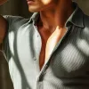 Men's Retro Casual Striped Slim Lapel Sleeveless Shirt 04498037TO sold by Manly