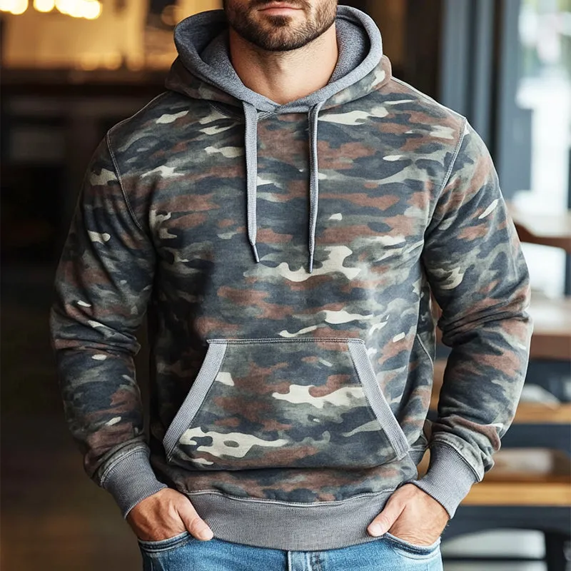 Men's Retro Casual Camouflage Print Drawstring Hoodie 96616359TO sold by Manly product image thumbnail 2