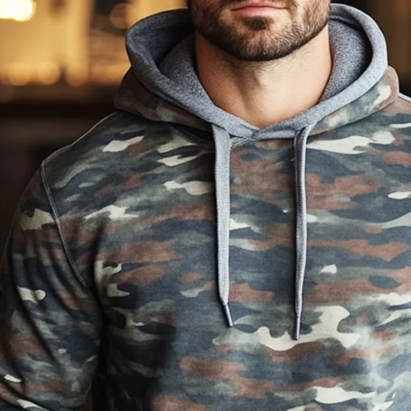 Men's Retro Casual Camouflage Print Drawstring Hoodie 96616359TO sold by Manly product image thumbnail 3