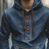 Men's Retro Casual Washed Distressed Button Hoodie 21495003TO sold by Manly