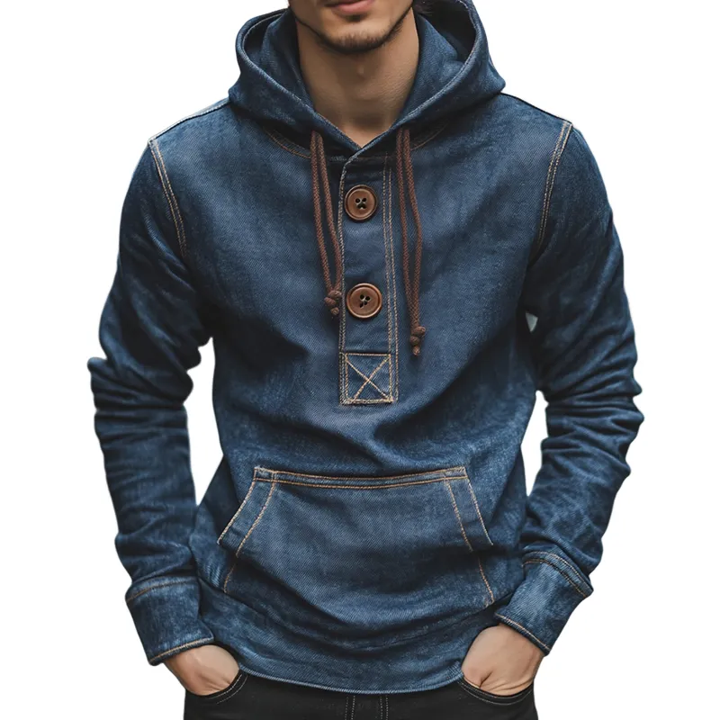 Men's Retro Casual Washed Distressed Button Hoodie 21495003TO sold by Manly
